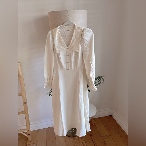 Olrain élégante French dress size XS puff sleeves cream color button down - Picture 1 of 4